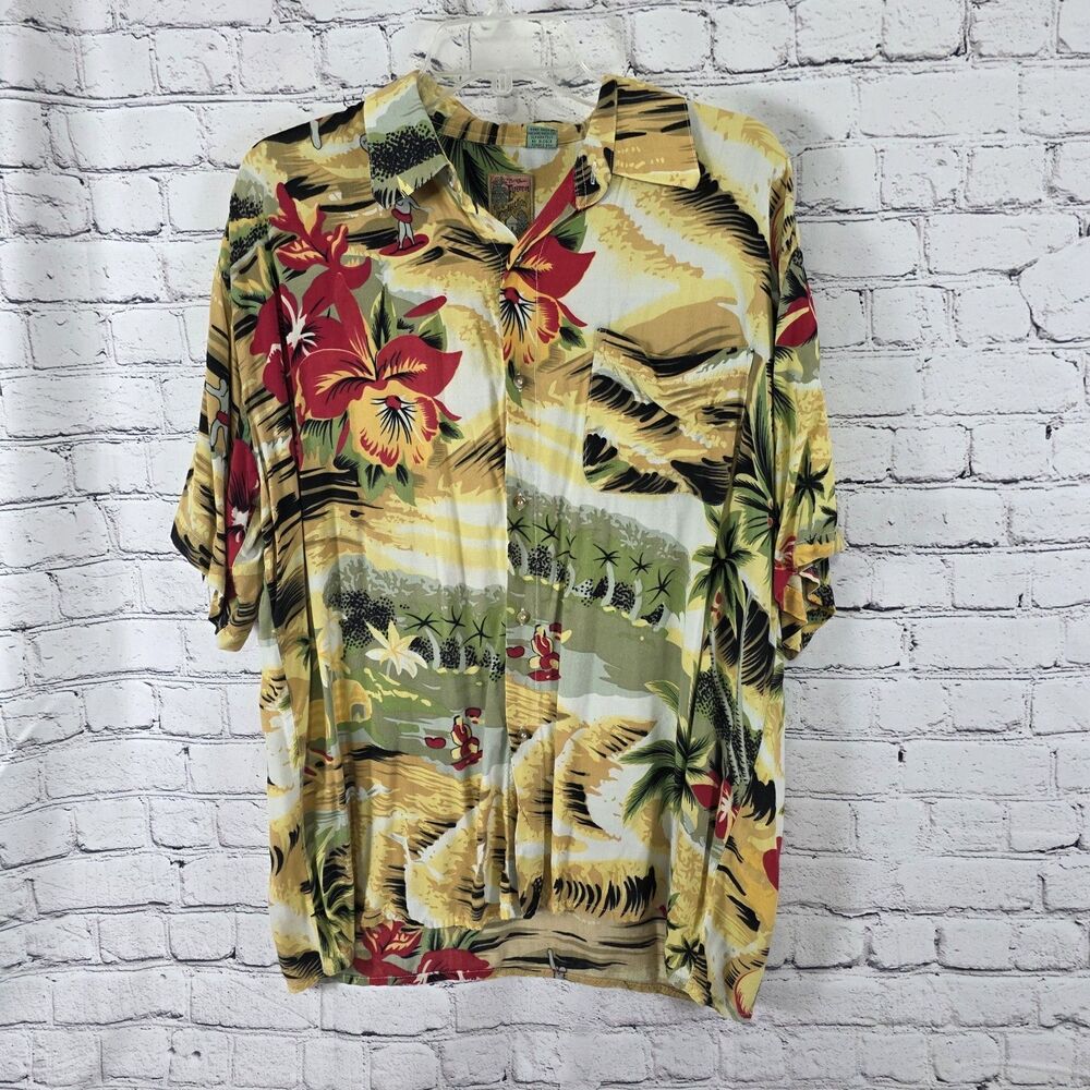 Vtg Pineapple Connection Men's XL Hawaiian Print Short Sleeve Button-Up Shirt